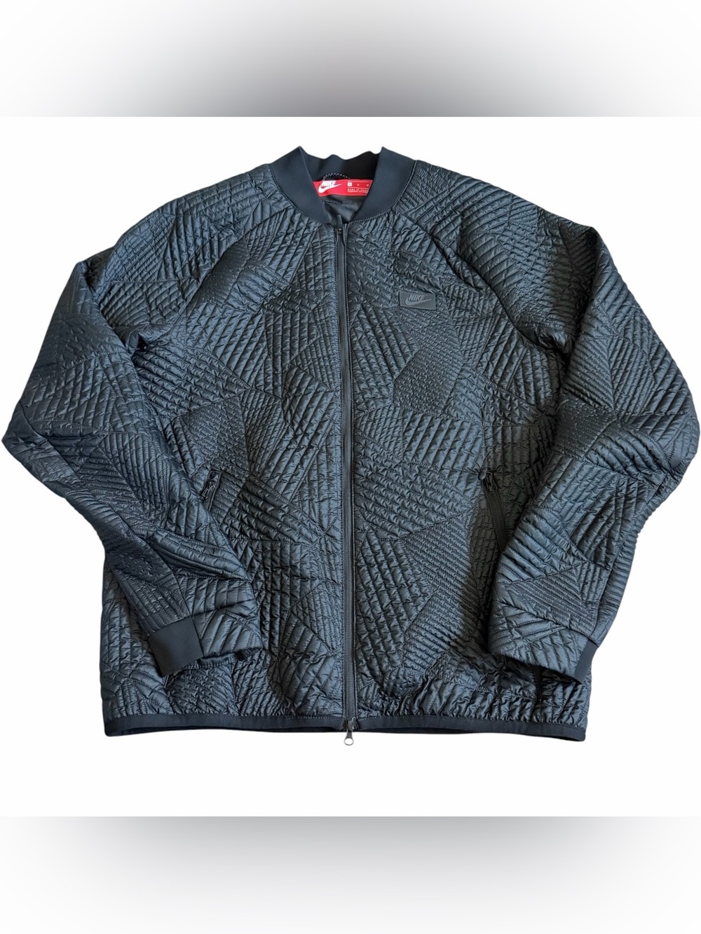 Nike Men’s Quilted Bomber Jacket Sz M Black Primaloft Synthetic Fill 864946 010